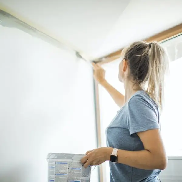 a woman painting the ceiling